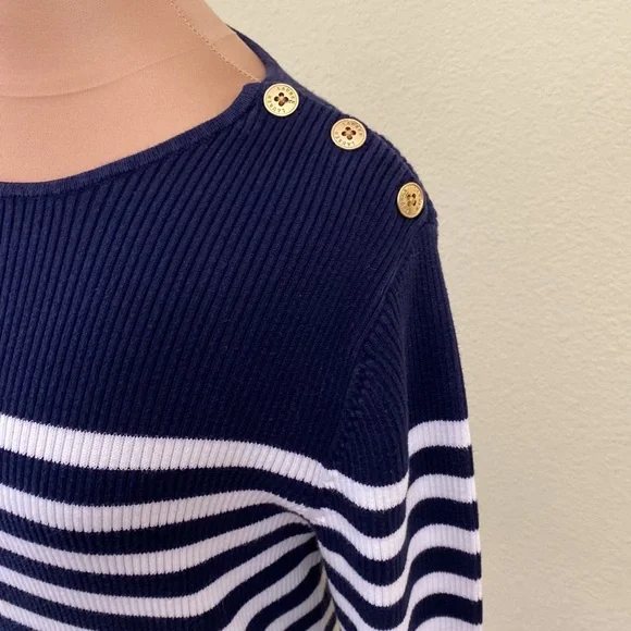 Lauren Ralph Lauren Navy & White Striped Sweater - Picture 3 of 7